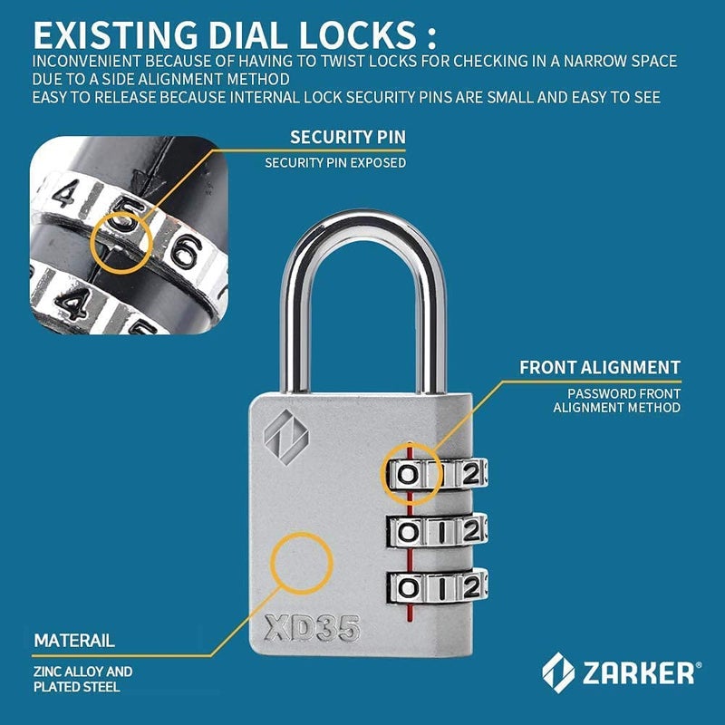 Zarker XD35 Combination Lock, 3-Digit Padlock for School Gym Sports LockerLock, Fence, Toolbox, Case, Hasp Storage (2-Pack, Pink, Yellow) - Image 4